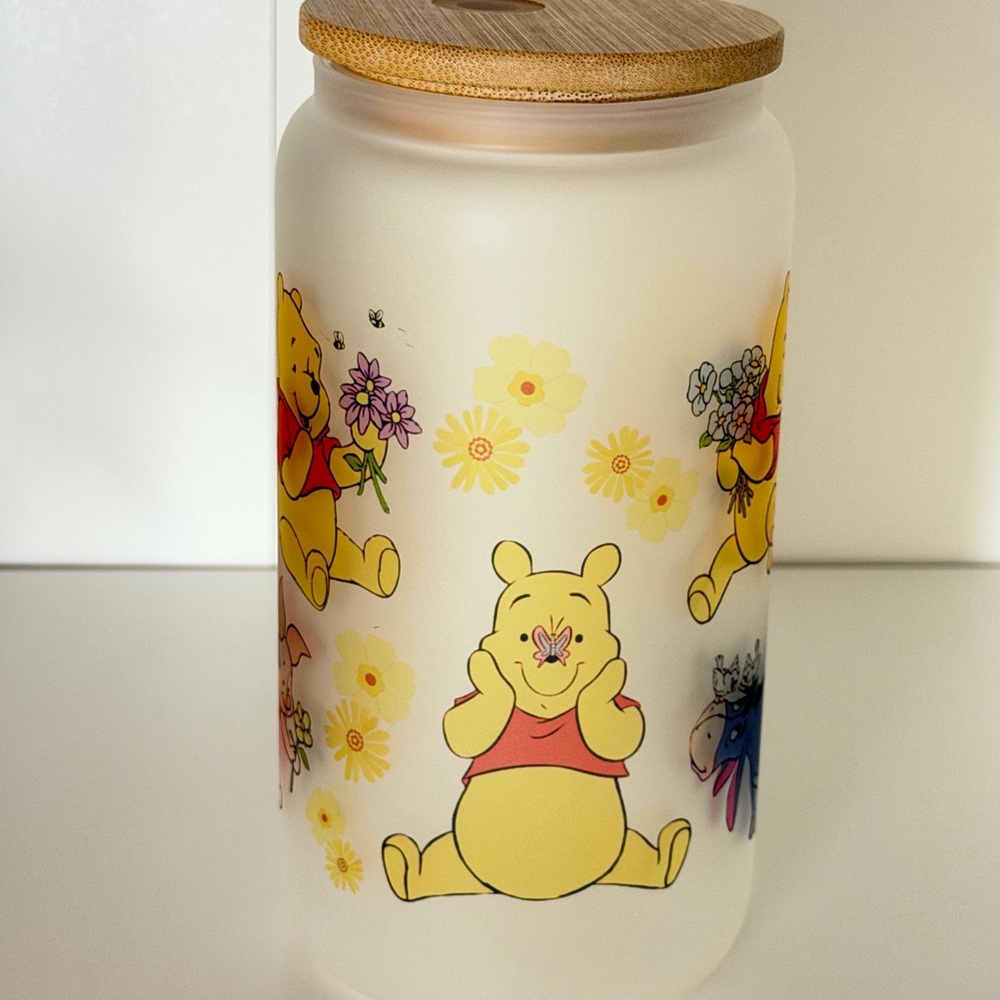 Honey Bear 16oz Frosted Glass Tumbler with Bamboo Lid
